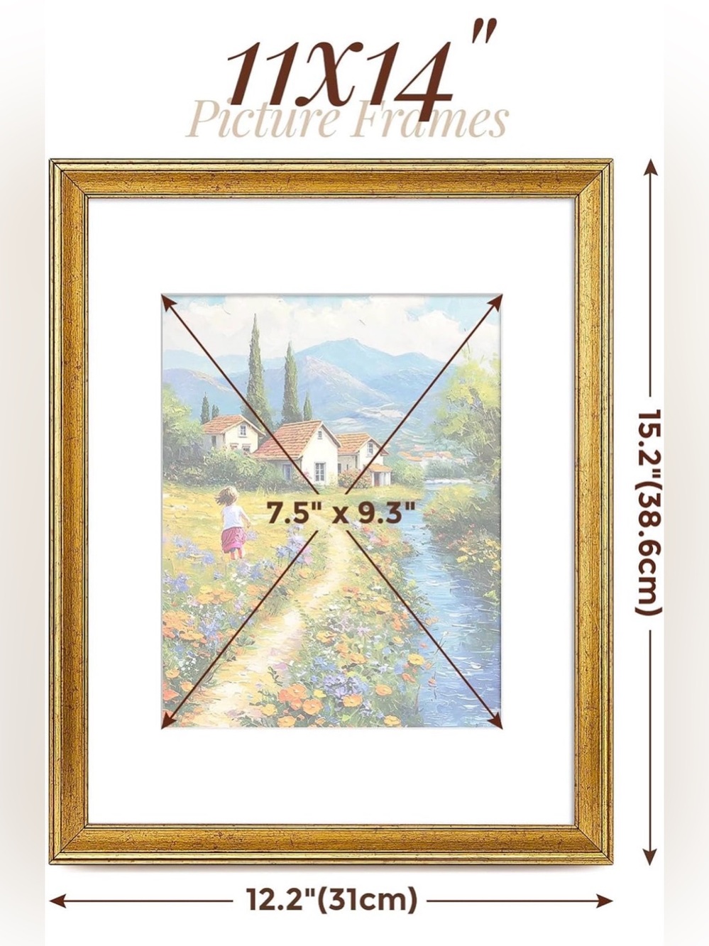 TWING 11x14 Vintage Gold Picture Frame 8x10 Mat Rustic Home Decor - Picture 3 of 7